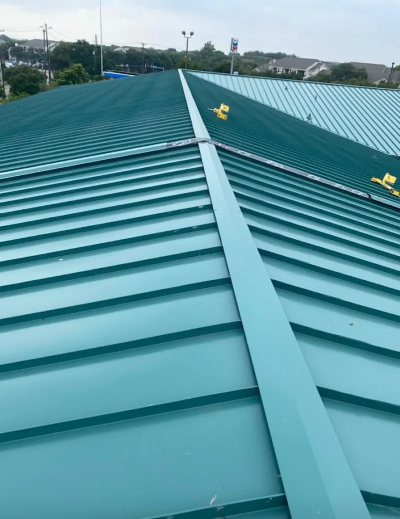 Green commercial metal roof ridge and valley for Metal Roof Repair in Everman